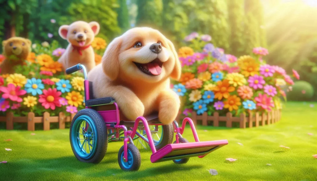 cão em cadeira de rodas