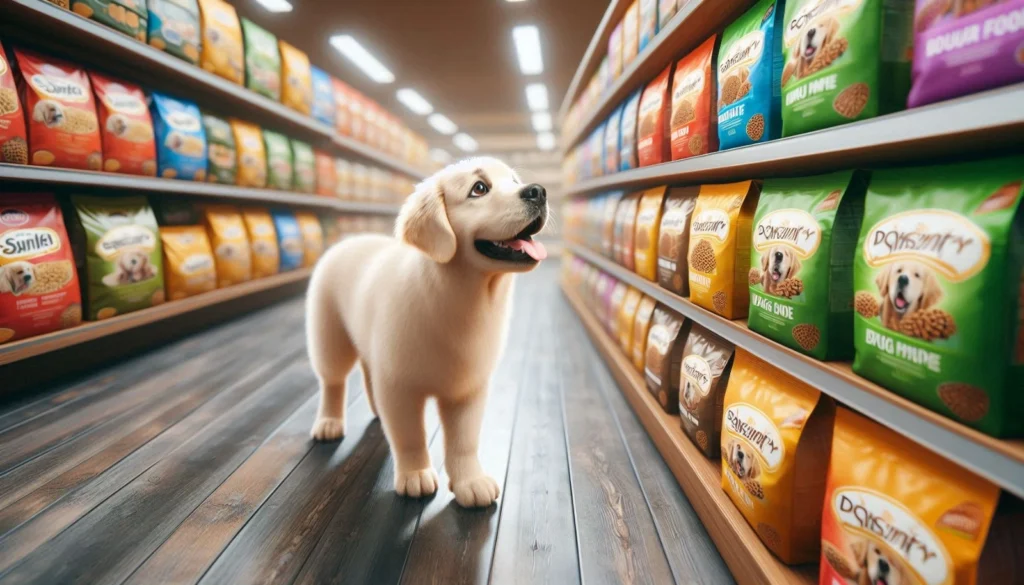 cão procurando ração