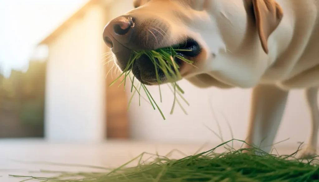 cachorro comendo capim